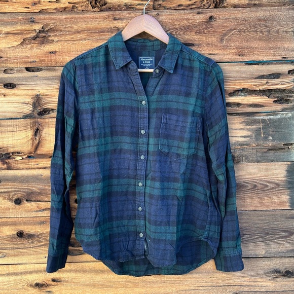 ABERCROMBIE & FITCH | Green Blue Plaid Flannel Button Down Shirt M - Picture 1 of 4